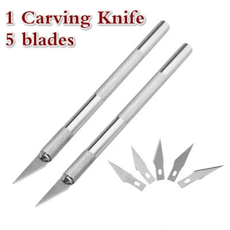 Gravírovanie nekĺzavej kovovej skalpel nožovej súpravy gravírovanie +čepele 5pcs 11# Cutter Craft Nože DIY Šijacie kožené kožené náradie