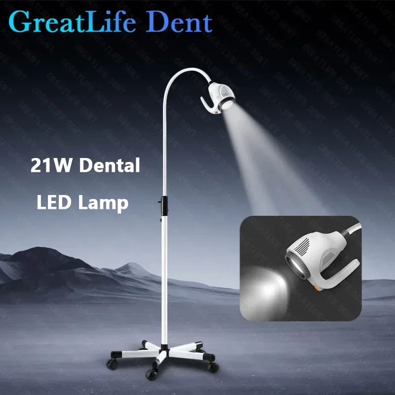 GreatLife Dent 21W 7 LED diódy 50000 Celoživotný beztieňový beztieňový operácia hnuteľný podlahový stojan zubné veterinárne vyšetrenie svetlo