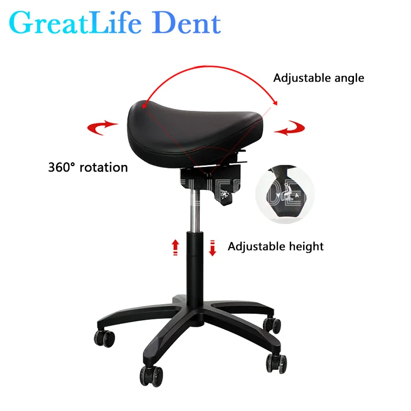 GreatLife Dent Dental ergonomický luxusný kožené sedlo Zdvíhanie otočnej nastaviteľnej dvojitej nohy Odpätie Klinika zadná klinika klinika