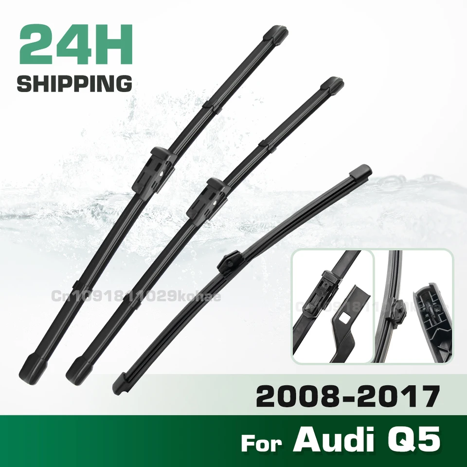 Greatroad Wiper LHD & RHD predné a zadné stieračové čepele nastavené pre Audi Q5 2008 - 2017 Černé sklo okna čelného skla kefy