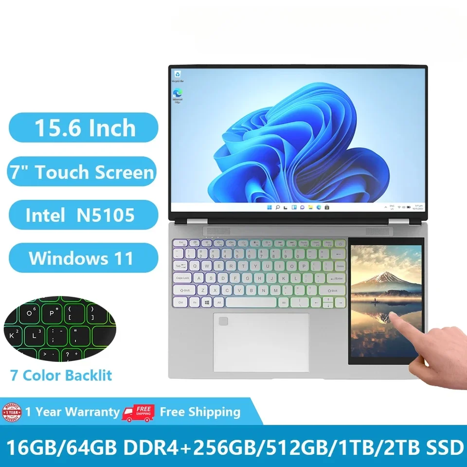 Greavium G56 Duálne dotykové notebooky s dĺžkou obrazovky Windows 11 Gaming Notebook PC Úzke 15.6inch +7inch Intel N5105 16 GB RAM +1TB M.2 5G WiFi