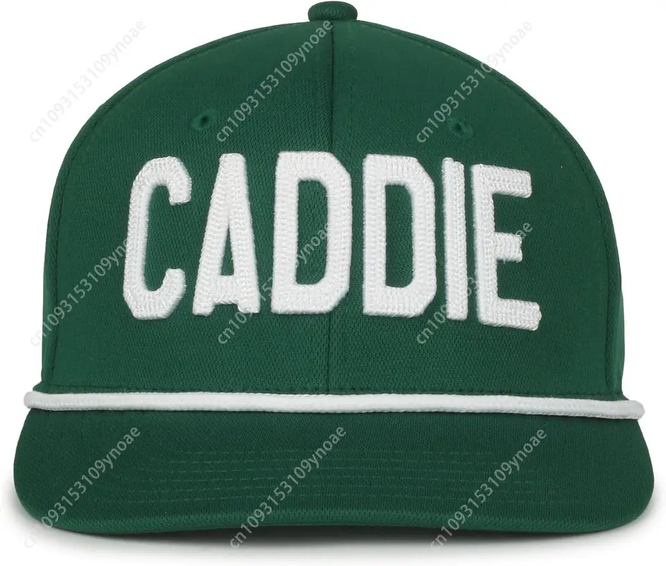 Green Caddy Hat - Structured Golfer Hat W/Biele vyšívané písmená caddy, nastaviteľné remienky Men Žen