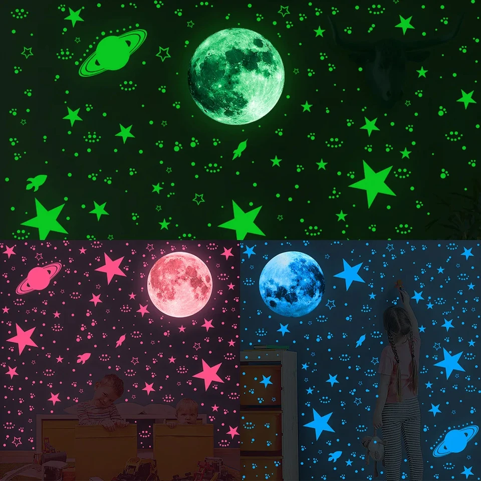 Green Star Glow-the-the-the Stickers s Moon 333 Glow-the-the-the-the Star Wall Stickers Glow-the-the-the Star Moon Stickers