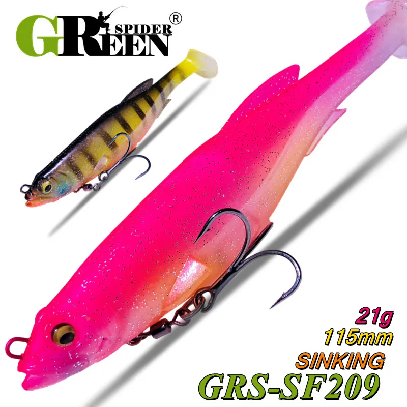 Greenspider 115 mm 21g Mäkké návnada Big Shads Paddle chvost Artificial Lure Lure Salwater Fishing Lure pre morské basové ostrieža Zander Glide návnada