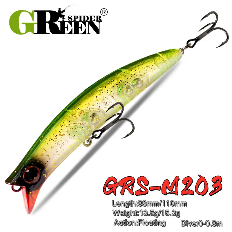 Greenspider nový 88 mm 13,5 g 110 mm 15,3 g 3d oči 2 háčiky Minnow Wobbler Umelá návnada kľuka