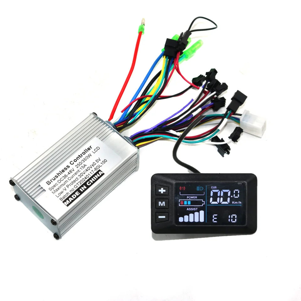 Greentime 24V/36V/48V 250W BLDC Electric Secooter Controller E-Bike bez rýchlostného ovládača a G51C LCD Display One Set
