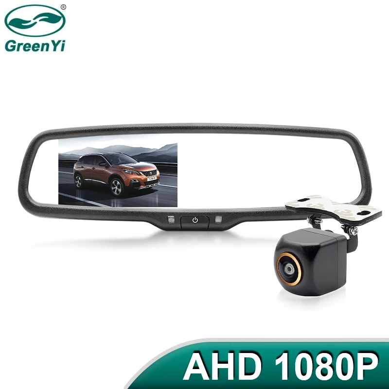 Greenyi AHD Car Auta Zadné zrkadlo s monitorom 1000CD 4,3 palca Špeciálna originálna podpora držiaka 2 1080p fotoaparát