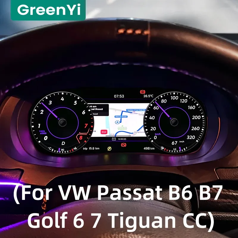 Greenyi Car LCD Dashboard Panel Panel Virtual Instrument Cluster Schadometer obrazovky pre VW Passat B6 B7 Golf 6 7 Tiguan CC