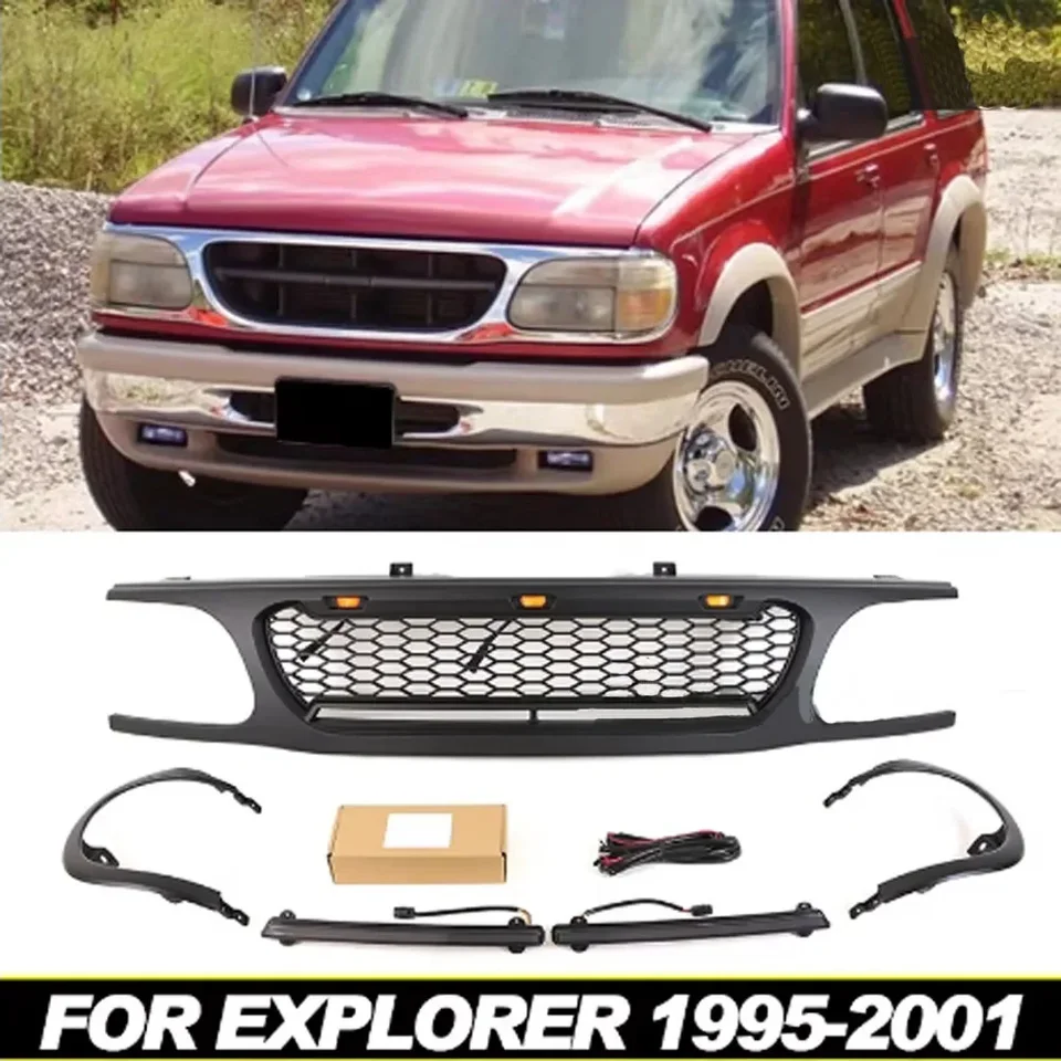 Gril s LED svetlami predný nárazník Modifikácia mriežky Strip Light Fit for Ford Explorer 1995-2001 1996 1997 1998 1999 1999 2000
