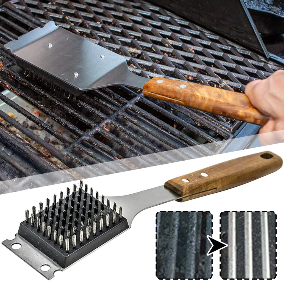 Grilovanie Grill Cleaner Brush Nerezová oceľ Oceľová drôtená kefka dlhá rukoväť Viac radové kefka na čistenie stojan na gril