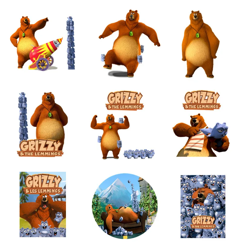 Grizzy Bear a Lemmings Cartoon Patches for Clother Transfer Trafers DIY THIRN Železo pre deti