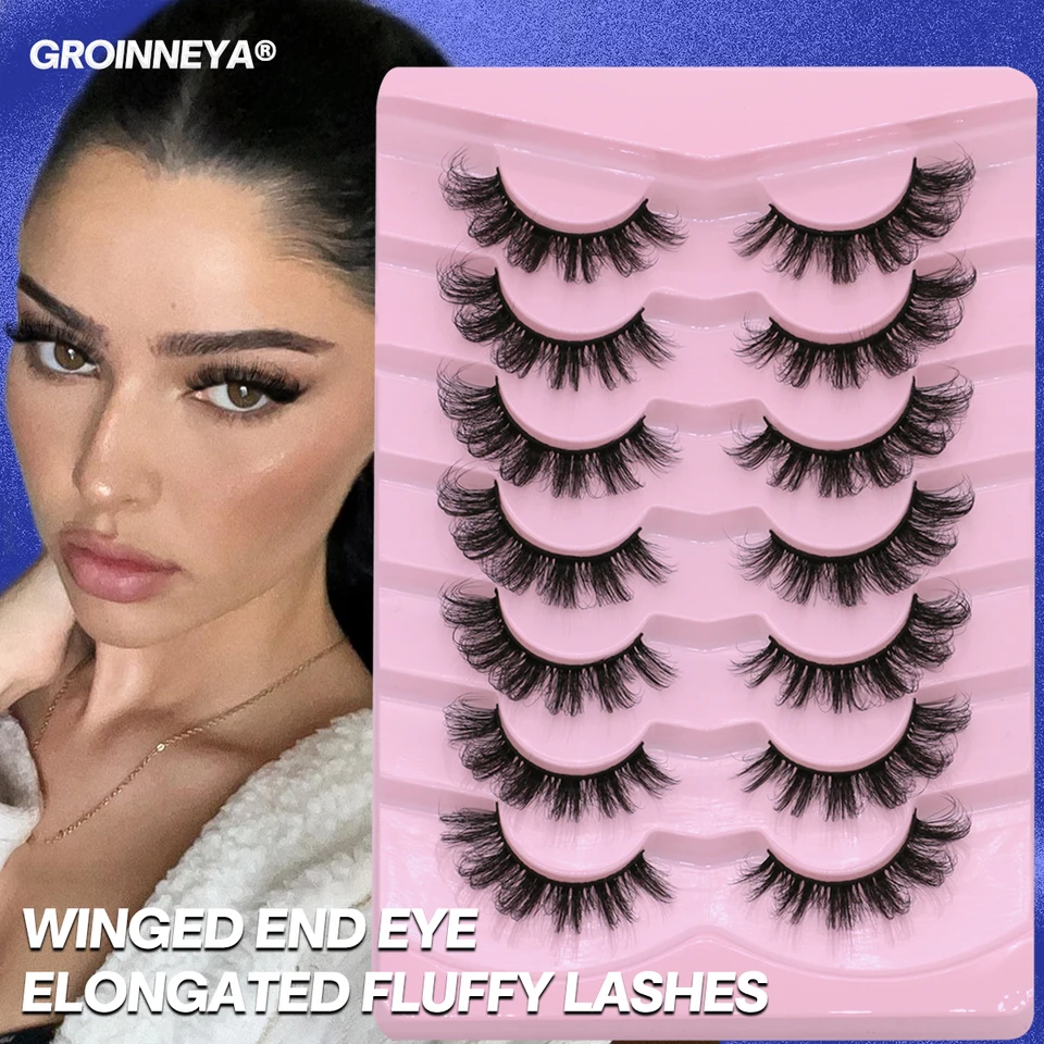 Groinneya 5/7 páry 3D Mink Rihes Faux Mink Mink Fluffy riasové okrídlené koncové oko