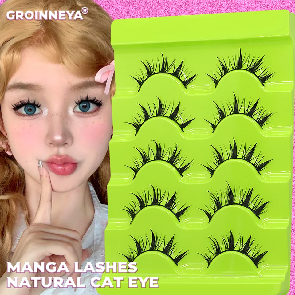 Groinneya 5 párov manga riasy 3D prírodné falošné riasy mäkké krížové krížové riasy Prírodné 3D faux Mink Mink Rashes Extension