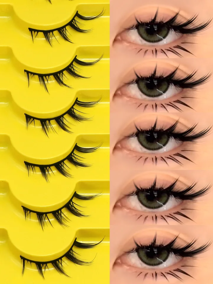 Groinneya Cat Eye Lashes 5/7Pairs Prírodné falošné mihalnice 3D faux Mink Mink Mäkké anime riasy Cosplay Volumizované predĺženie rias