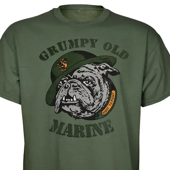 Grumpy Old Marine. Americké námorné zbory buldog tričko 100% bavlna O-krk letný krátky rukáv náhodné pánske pánske tričko S-3XL