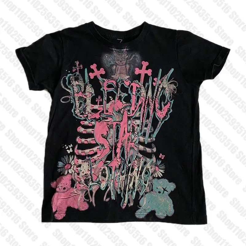 Grunge baby Tee vinobranie príležitostné krátke rukávy Y2K oblečenie punk estetické ženy grafika tlač Tričko gotické plodiny top streetwear