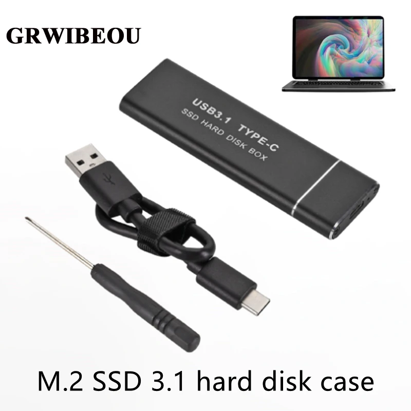 GRWIBEOU USB 3.1 až M.2 SSD MOBILNÝ THO DISK Box TYP C ODPADNÁ KARTA KARTY Externého krytu pre M2 SATA SSD 2230/2242/2260/2280