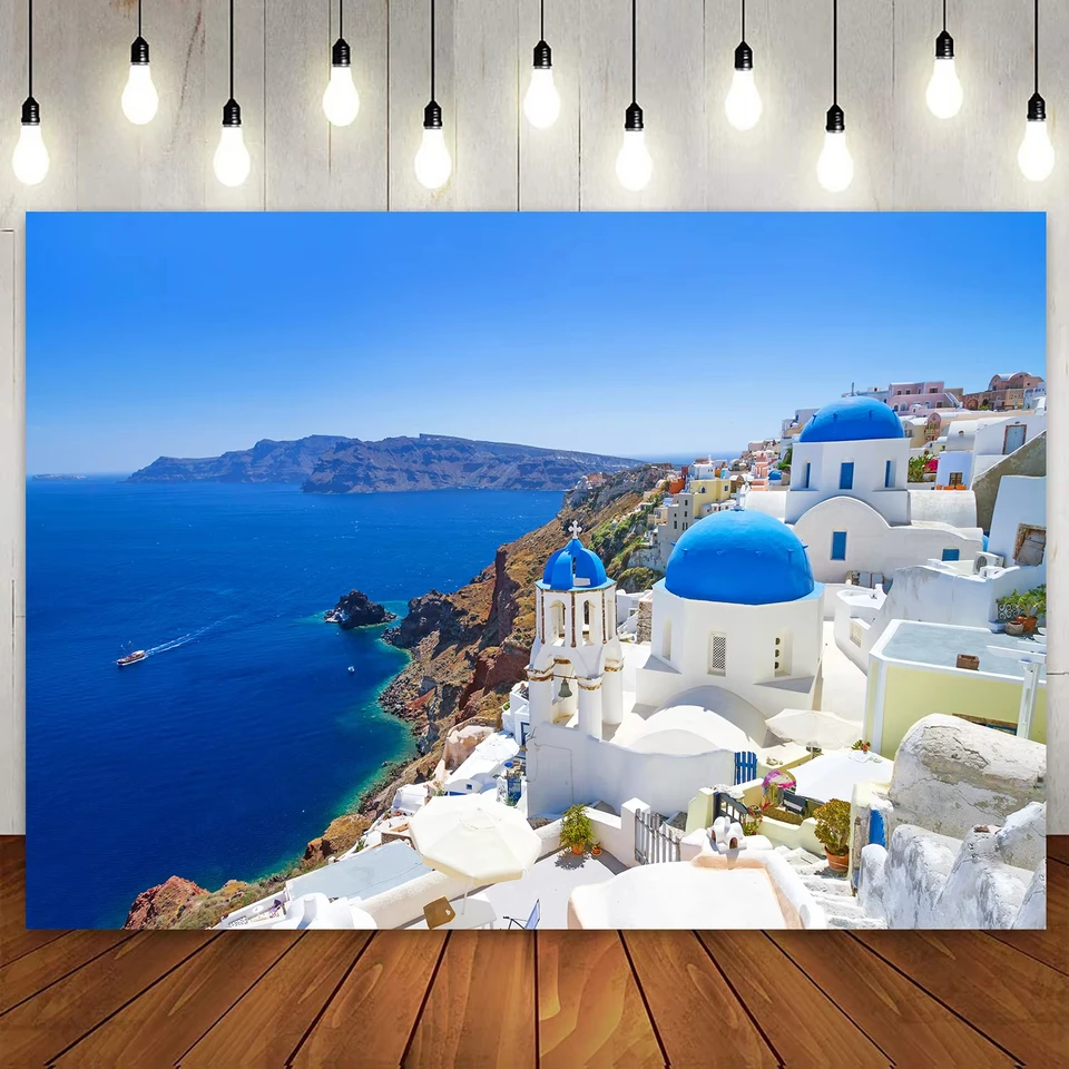 Grécka mestská krajina Photography Pozadie Santorini narodeninové oslavy pozadie Grécke stredomorské pobrežie Prírodné scenérie