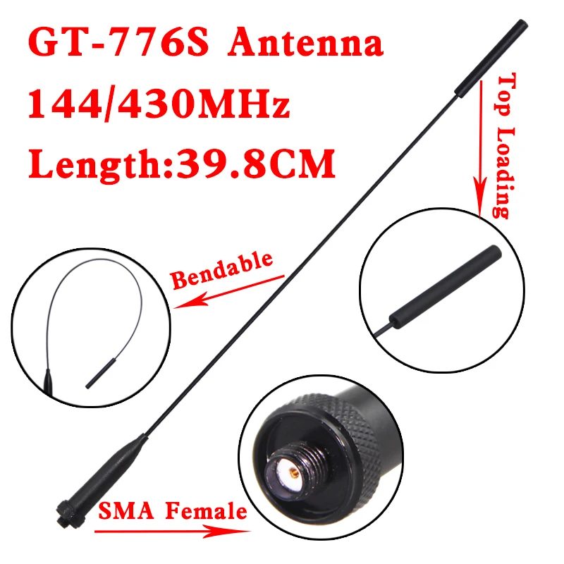 GT-776S Anténa SMA-Female 144/ 430MHz Dual Band Light Flexibilná anténa pre Baofeng UV-5R UV-9R plus UV-S9 Walkie Talkie