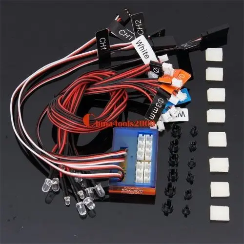 GT Power RC CAR osvetlenie 12 LED inteligentné ovládateľné prepojené modelové svetlá 2 ppm FM FS 2.4G BRZDE KIT + svetlomet + signál