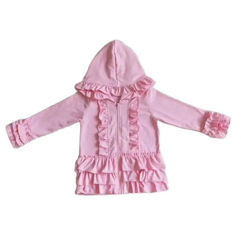 GT0021 Módne a dobre vyzerajúce dievčatá oblečenie s dlhým rukávom Top Pink Hood Zipper Print s detským oblečením