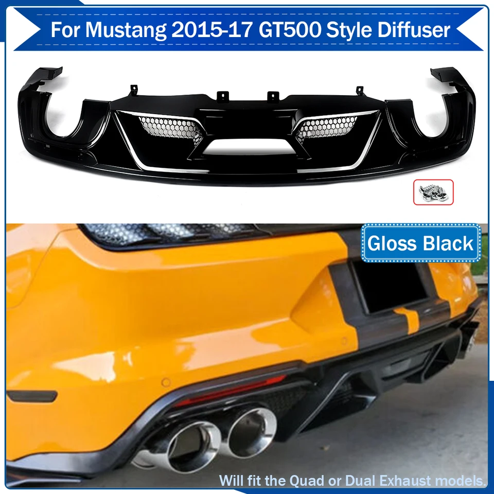 GT500 Štýl FITS 2015 2016 2017 Ford Mustang Gloss Gloss Black Car zadný nárazník difúzor pery VALANCE ABS