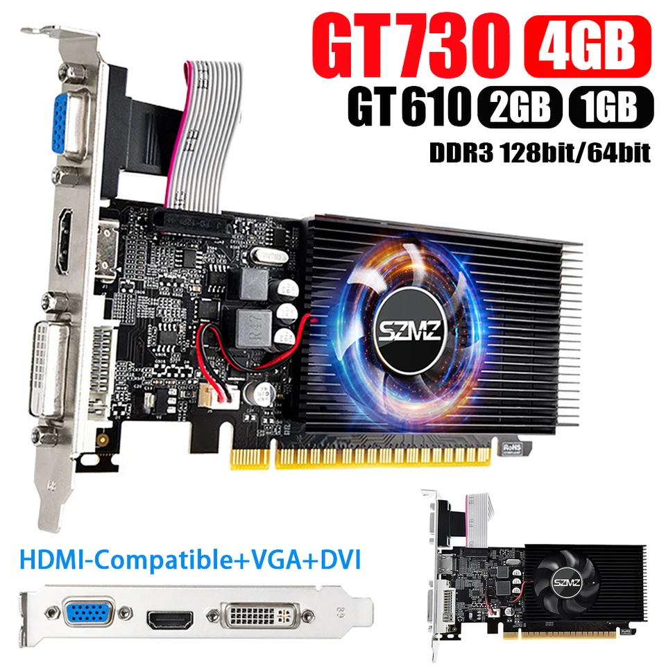 GT730/610 4/2/11 GB DDR3 128bit Desktop Gaming Voka s HDMI kompatibilnou grafickou grafickou kartou VGA DVI s chladiacim ventilátorom pre PC