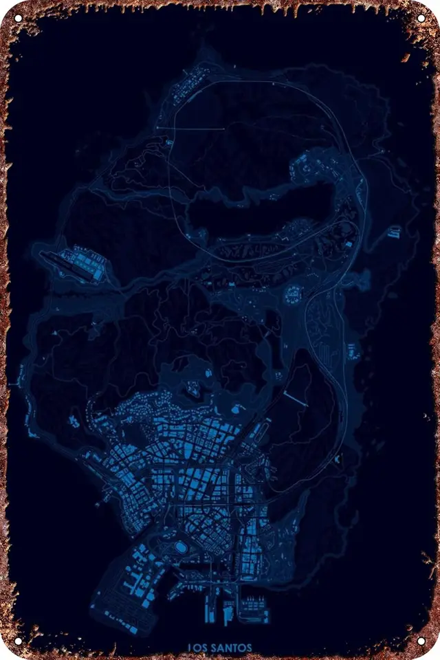 GTA V MAP los Santos plagát retro vtipný kovový plech