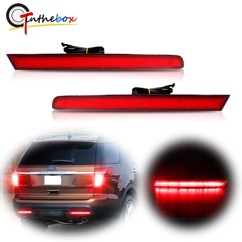 Gtinthebox 2x super svetlý európsky štýl lh Rh Red LED Bumper Recadfertors reflektory zadnej brzdovej hmlovej hmly pre roky 2011-2015 Ford Explorer