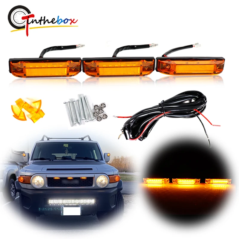 Gtinthebox 3pcs Amber/ White LED predná stredná mriežka DRL Drivné svetlo s káblovými postrojmi sada pre roky 2007-2014 Toyota FJ Cruiser 12V
