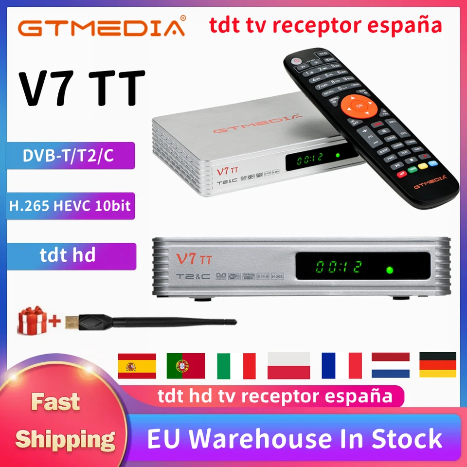 GTMEDIA V7TT DVB-T/T2 Pozemný digitálny televízny prijímač H.265 HEVC 10BIT TUNER FULL HD TDT DVB-C Dekoder TDT HD TV TV Receptor ESPAñA