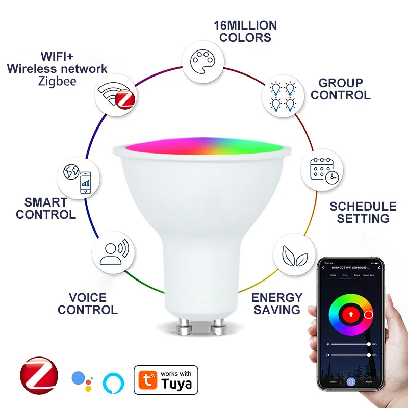 GU10 TUYA Bluetoth/WiFi Smart LED žiarovka 220V RGB Smar Lamp Smart Home Decor Demrable LED Spotlight Funguje s Alexou, Google, Google
