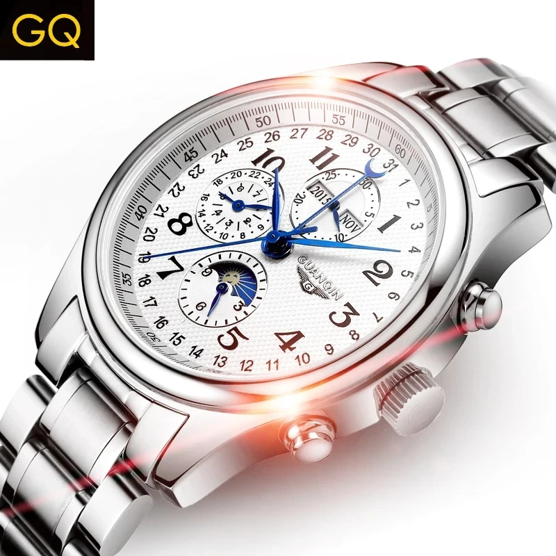 Guanqin 2024 Men Watches Top Brand Luxury Mechanical Automatic z nehrdzavejúcej ocele Vodotesná fáza hodinky hodinky Sapphire Zápasové hodinky