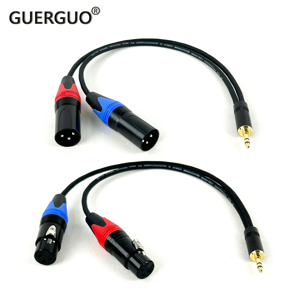 Guerguo 3,5 mm 1/8 '' TRS Jack na 2 xlr 3pin káblový adaptér, samec k mužovi/ženské 3,5 až duálne xlr Breakout Y Splitter Cable 0,3 m-5 m