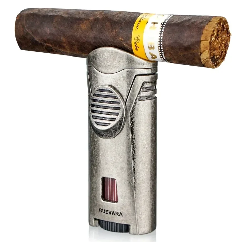 Guevara kovový vetruvový cigaret zapaľovač single singletu modrý plameň pochodňu zapaľovače Mini vrecko s darčekovou krabicou cigary