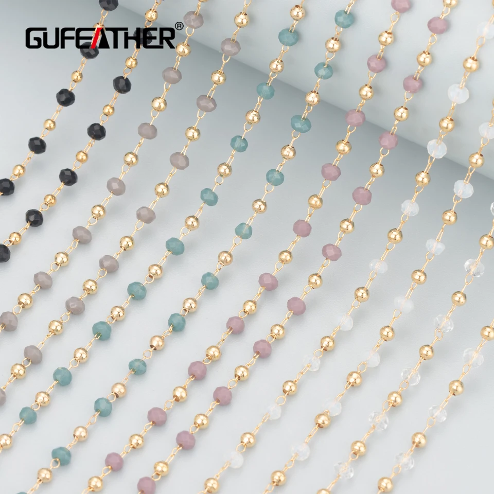 Gufeather C184, DIY reťazec, priechodný dosah, bez niklu, 18k zlaté, meď, korálky, ručne vyrábané, náhrdelník s náramkami, výrobu šperkov, 1 m/veľa
