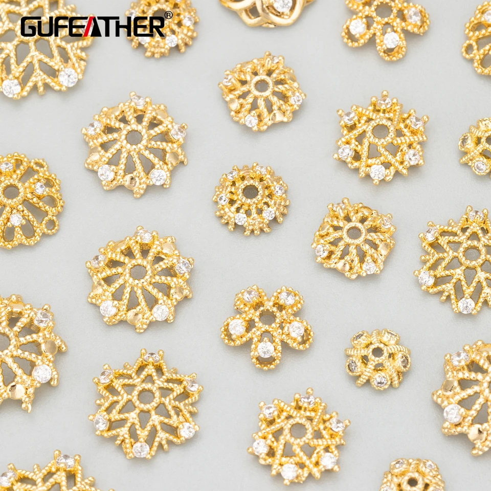 Gufeather MD22, doplnky šperkov, 18k zlaté ródium, bez niklu, meď, zirkón, výroba šperkov, kúzla, kvetinová čiapka, 10ks/veľa