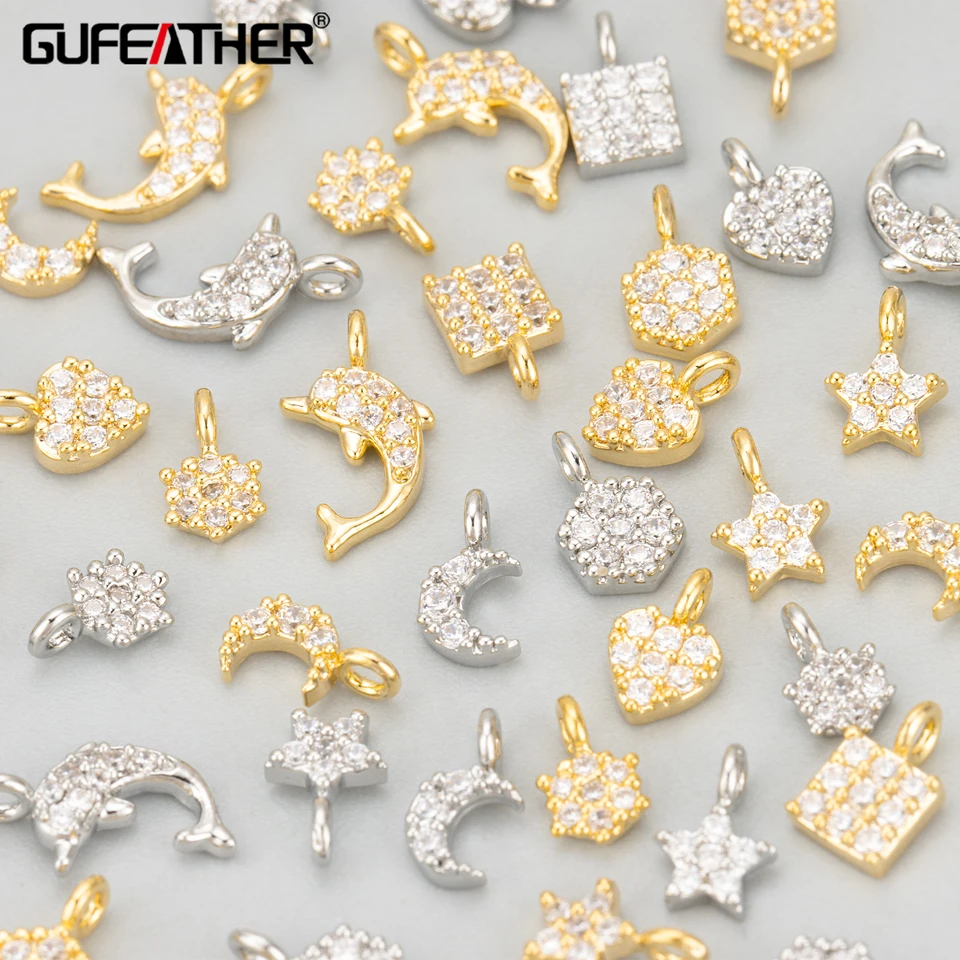Gufeather MF54, doplnky šperkov, 18k zlaté rhodium, meď, bez niklu, zirkón, kúzla, prívesky pre domácich majstrov, výrobu šperkov, 6ks/veľa