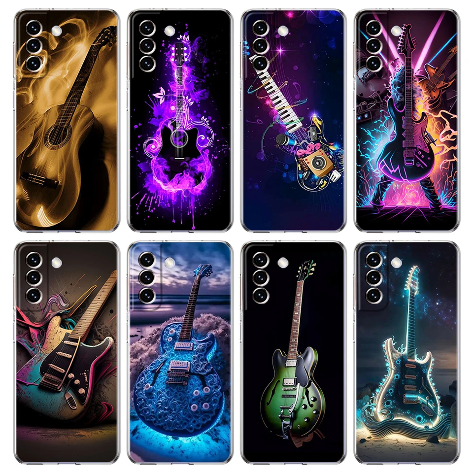 Guitar Music Art Case pre Samsung Galaxy S24 S23 S22 S20 S21 Fe Ultra S24 S23 S10E S9 S9 S8 Plus 5G Transparentný telefón shell TPU TPU