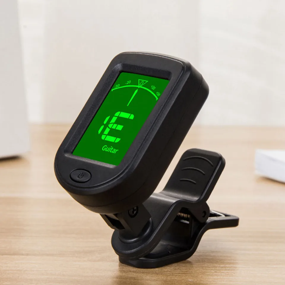 Guitar Tuner Digital LCD Clip-On Toun Tuner pre elektrické urikri basové husle Normálne otočné citlivé vstavané vstavané cesto