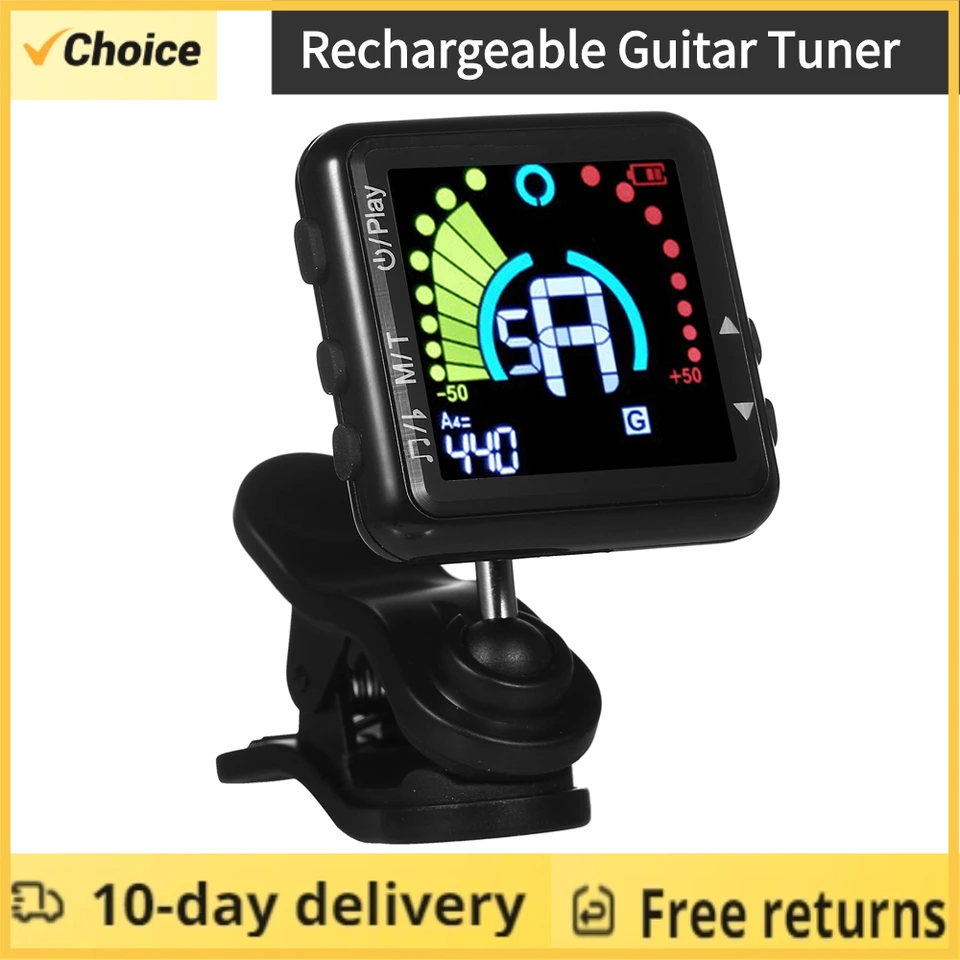 Guitar Tuner Nabíjateľný klip Tuner na LED farebný displej Profesionálny elektrický gitarový tuner a metronóm pre gitarové doplnky