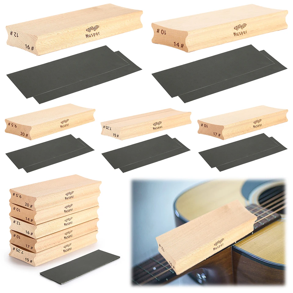 Guitarový brúsny blok s brúsnym papierom na vyrovnávanie drôtu na vyrovnávanie hmatníka Luthier Tool Wooden Guitar Luthier diely Nástroj pre gitarové basy