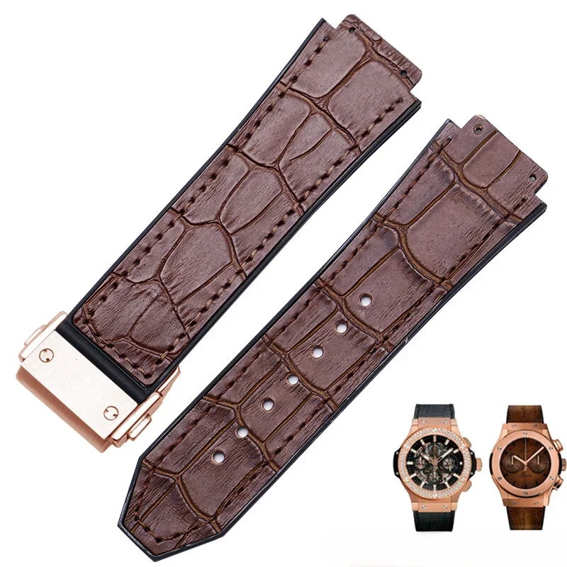 Gumové spodné hodinky hodinky pre Hublot Yuki Big Bang Fusion Classic Series Leather 19 mm Soft Witerproof konvexné konvexné zápästie