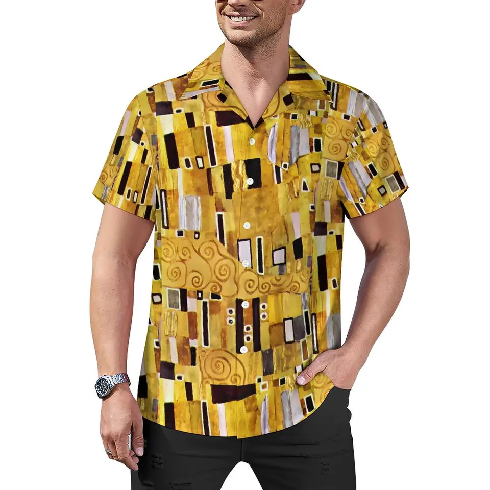 Gustav Klimt Art Blouses Men the Kiss Pattern Casual Tirls Hawaiian s krátkym rukávom Grafika Y2K nadmerne nadmerne plážový košeľa darček
