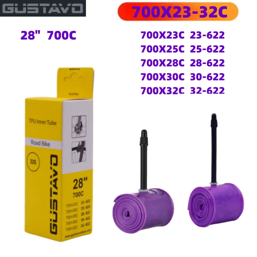 Gustavo TPU Bike Vnútorná trubica 700c 700x23 25 28 32C Road Bicycle Tire Tubes 45 65 85 mm dĺžka fv super svetlo