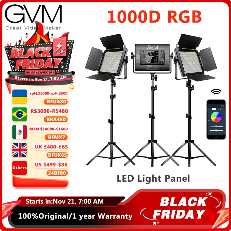 GVM 1000D RGB LED VIDEO LIGHT SVETLO S 2 SoftBoxes Fotografia osvetľovacia súprava Bluetooth Ovládanie plného farebného video osvetlenia