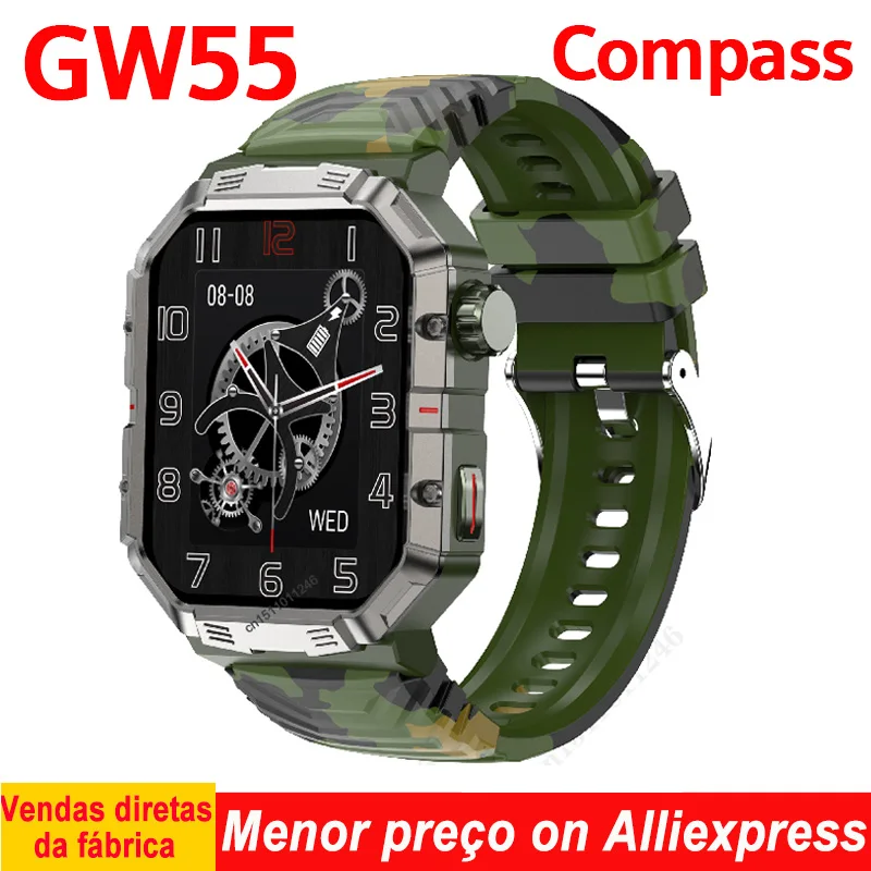 GW55 Smart Watch Compass 3ATM IP68 nepremokavý bt volajte 2,02 palca veľkú obrazovku Monitor srdcovej frekvencie Outdoor Sports Smartwatch Men