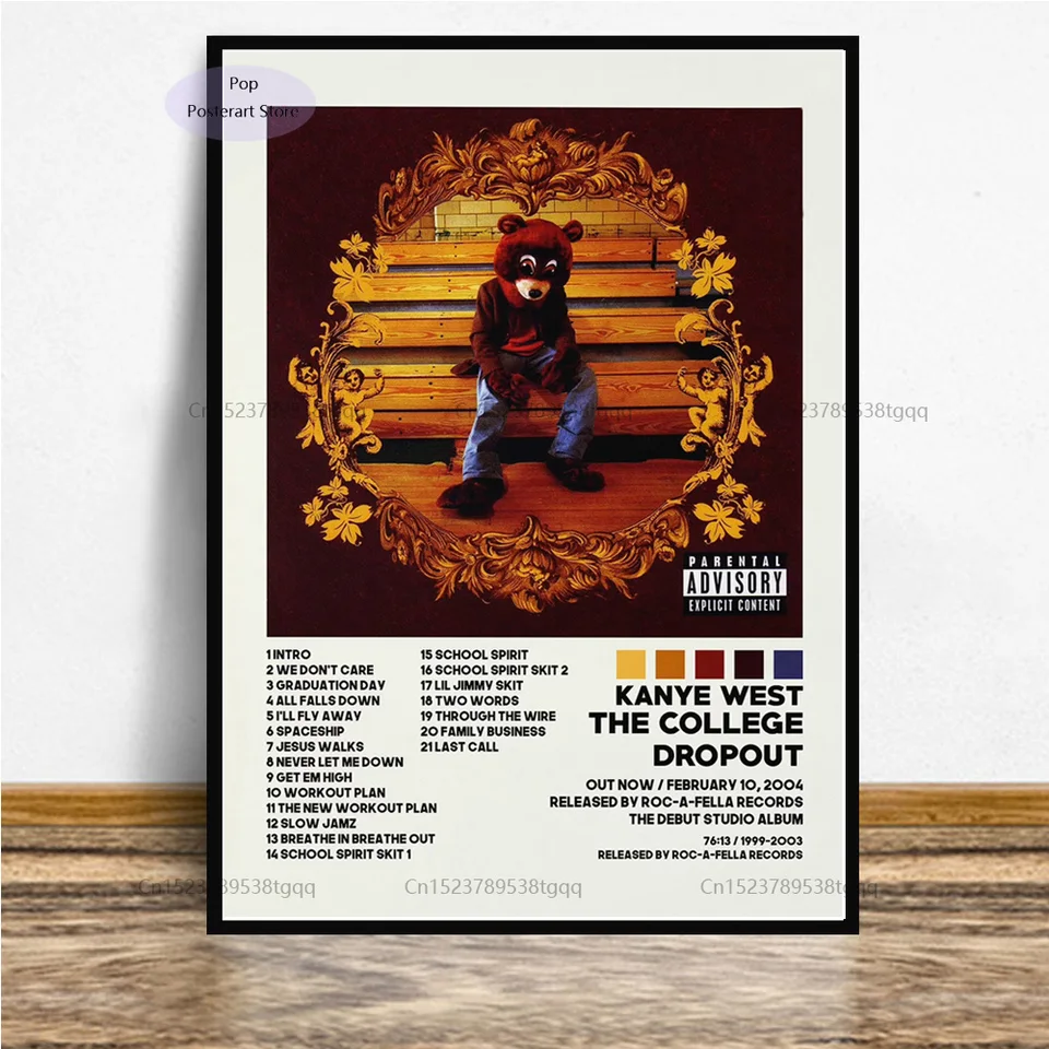 GX350 Kanye West the College Dropout Music Album Tracklist Plagát výtlačky plátno maľba nástenné umenie obrázok pre bývanie