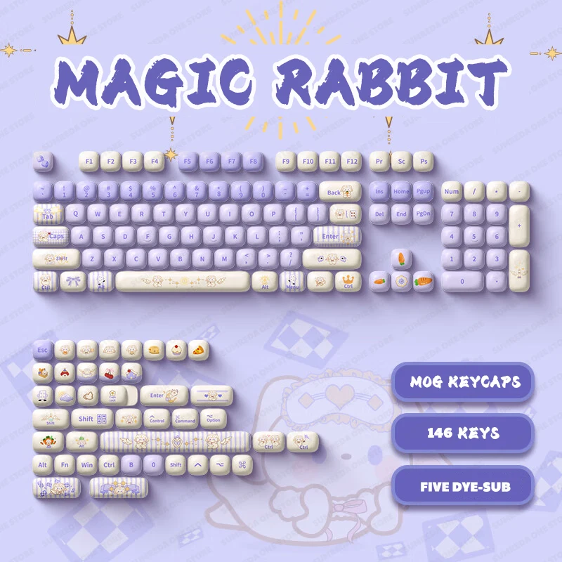 GX87 Magic Rabbit That Keycaps MOG Výška 138KEYS PBT DYE-SUB KEYCAPS PRE HI75 LUCK65 HI8 RASE75 GMK67 Mechanická klávesnica
