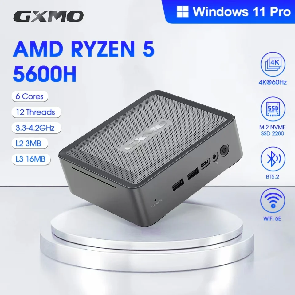 GXMO WiFi 6e Mini PC BT 5.2 AMD Ryzen 5 5600H Mini Computer M.2